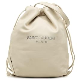 Borsa bucket Teddy con coulisse in pelle d'agnello bianca Saint Laurent