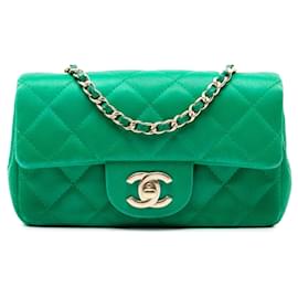 Borsa a tracolla Chanel Extra Mini Rectangular Classic Single Flap in raso verde