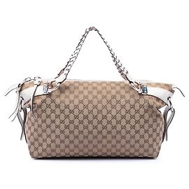Gucci Medium GG Canvas Bamboo Bar Tote Beige
