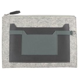 Sac pochette Hermès Toodoo 29 en Epsom et feutre gris