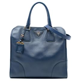 Borsa Shopping Tote Satchel Prada Saffiano Lux Blu