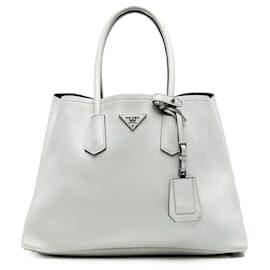 Borsa City Calf Double Satchel Large Prada Bianca