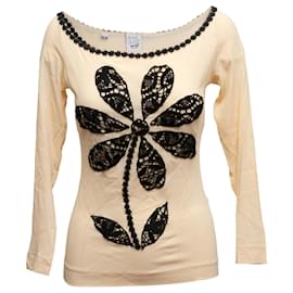 Top à fleurs avec détails en dentelle Moschino Cheap and Chic Beige & Black Taille IT 44 - Moschino Cheap And Chic