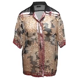 Camicia in seta trasparente nera e multicolore Dries Van Noten con decorazioni Taglia EU 36