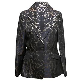 Schwarze & Goldene Oscar de la Renta Metallische Jacquard-Blazer Größe US 10