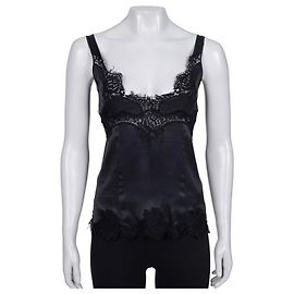 Camiseta de tirantes ajustada Dolce & Gabbana negra con ribete de encaje IT 40 de segunda mano