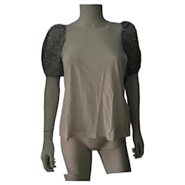 Maje Camiseta blanca con mangas abullonadas