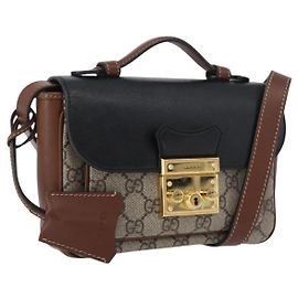 GUCCI GG Supreme Shoulder Bag PVC Beige Gold 658487