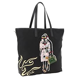 PRADA Tote Bag Nylon Black Silver