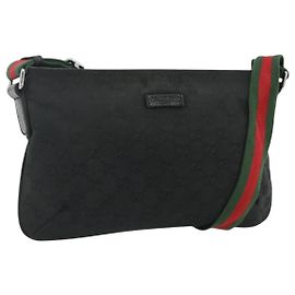 GUCCI Web Sherry Line GG Canvas Shoulder Bag Black Red Green 189749