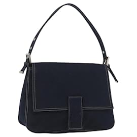 FENDI Mamma Baguette Hand Bag Canvas Navy Silver