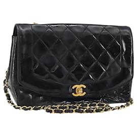 CHANEL Diana 25 Matelasse Chain Bag Patent Leather Black Gold CC