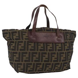 FENDI Zucca Canvas Hand Bag Brown Black