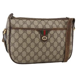 GUCCI GG Supreme Web Sherry Line Bag PVC Beige Gold 164 02 077