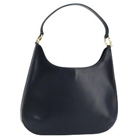 Salvatore Ferragamo Gancini Shoulder Bag Leather Navy Gold