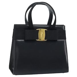 Salvatore Ferragamo Vala Hand Bag Leather Black Gold