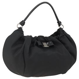Salvatore Ferragamo Vala Hand Bag Nylon Black Silver