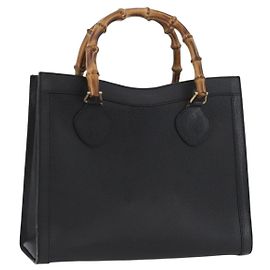 GUCCI Bamboo Tote Bag Leather Black Gold 002 1186 0260