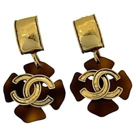 Pendientes de clip Chanel Coco Mark de mármol dorado y marrón
