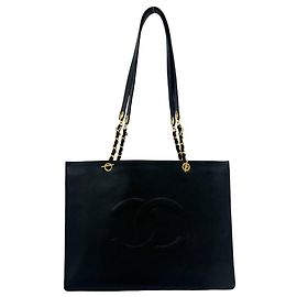 Bolso Tote de cadena Chanel Vintage Coco Mark Logo en piel caviar