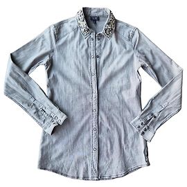 Armani Jeans Camicia in denim grigia adornata con perle e cristalli