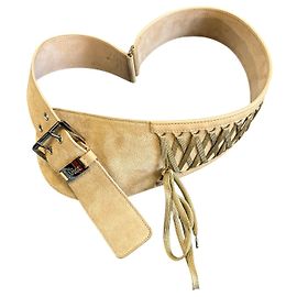Cintura Christian Dior in camoscio beige con lacci e fibbia argentata