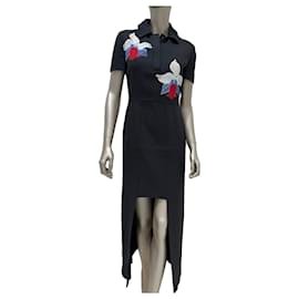 Fendi Kleid aus schwarzer Seide mit Blumenstickerei Sz.42 gebraucht
