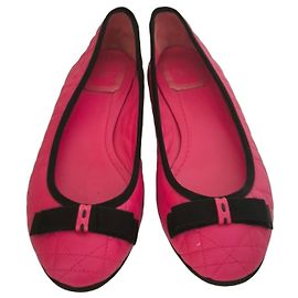 Christian Dior rosa Leder-Ballerinas mit schwarzer Schleife