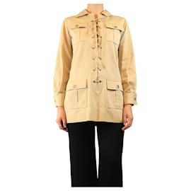 Saint Laurent Túnica sahariana con cordones vintage 1968 beige pasarela - size UK 8