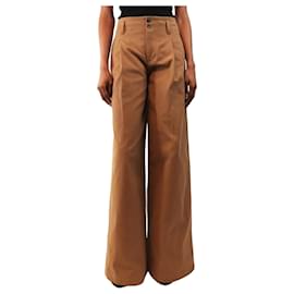 Calças largas plissadas em algodão castanho - size UK 6 - Chloé