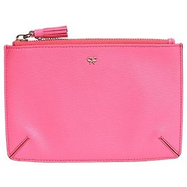 Anya Hindmarch Reißverschluss-Tasche aus Leder in leuchtendem Pink