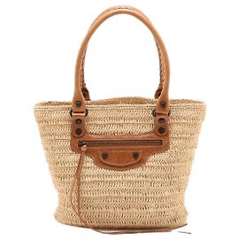 Balenciaga Neutral Le City raffia tote bag