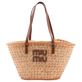 Neutraler Raffia- und Leder-Tote-Bag - Miu Miu