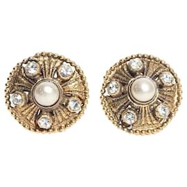 Orecchini a clip vintage in oro, perle e strass - Chanel