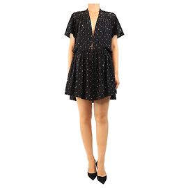 Stella Mc Cartney Vestido corto de seda negro con lunares - size UK 10