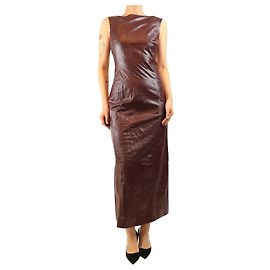 Proenza Schouler Burgunderrotes Leder-Midikleid mit offenem Rücken - size UK 10