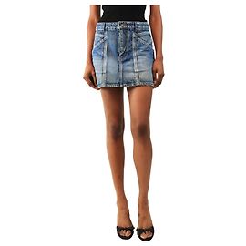Saint Laurent Mini gonna in denim blu con cuciture multiple - size UK 8