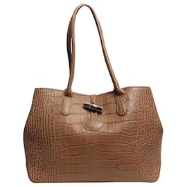 Schultertasche braun krokoprägung - size M - Longchamp