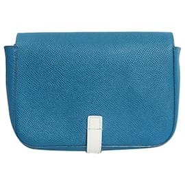 Clutch in pelle blu con tracolla - Céline