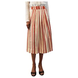La Prestic Ouiston Midi-Rock aus Seide, gestreift in Orange und Creme - size UK 8