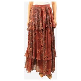 Etro Gonna maxi a balze rossa con motivo paisley - size UK 10