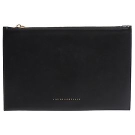 Victoria Beckham Clutch de couro preto com fecho de correr