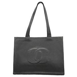Chanel Tote Bag aus schwarzem genarbtem Kalbsleder