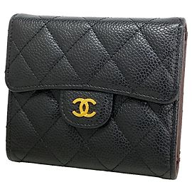 Portafoglio tri-fold Chanel in pelle di vitello granulata nera