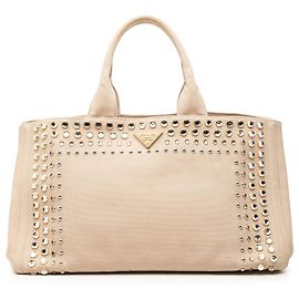 Sac Satchel Prada Beige Large Canvas Canapa Bijoux