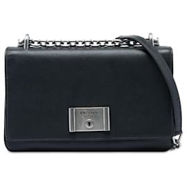Prada Black Saffiano Lux Lock Chain Flap