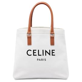 Celine Cabas Tote Horizontal Small in tela marrone con stampa logo - Céline