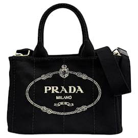Prada Small Canvas Canapa Logo Tote Schwarz