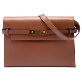 Bolso de hombro Manhattan Saint Laurent de piel de becerro lisa marrón Medium