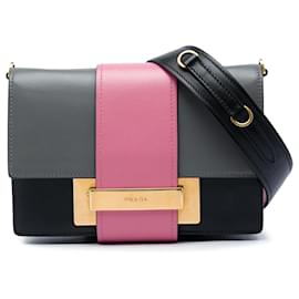 Prada Borsa a tracolla in vitello City Tricolor Black con nastro